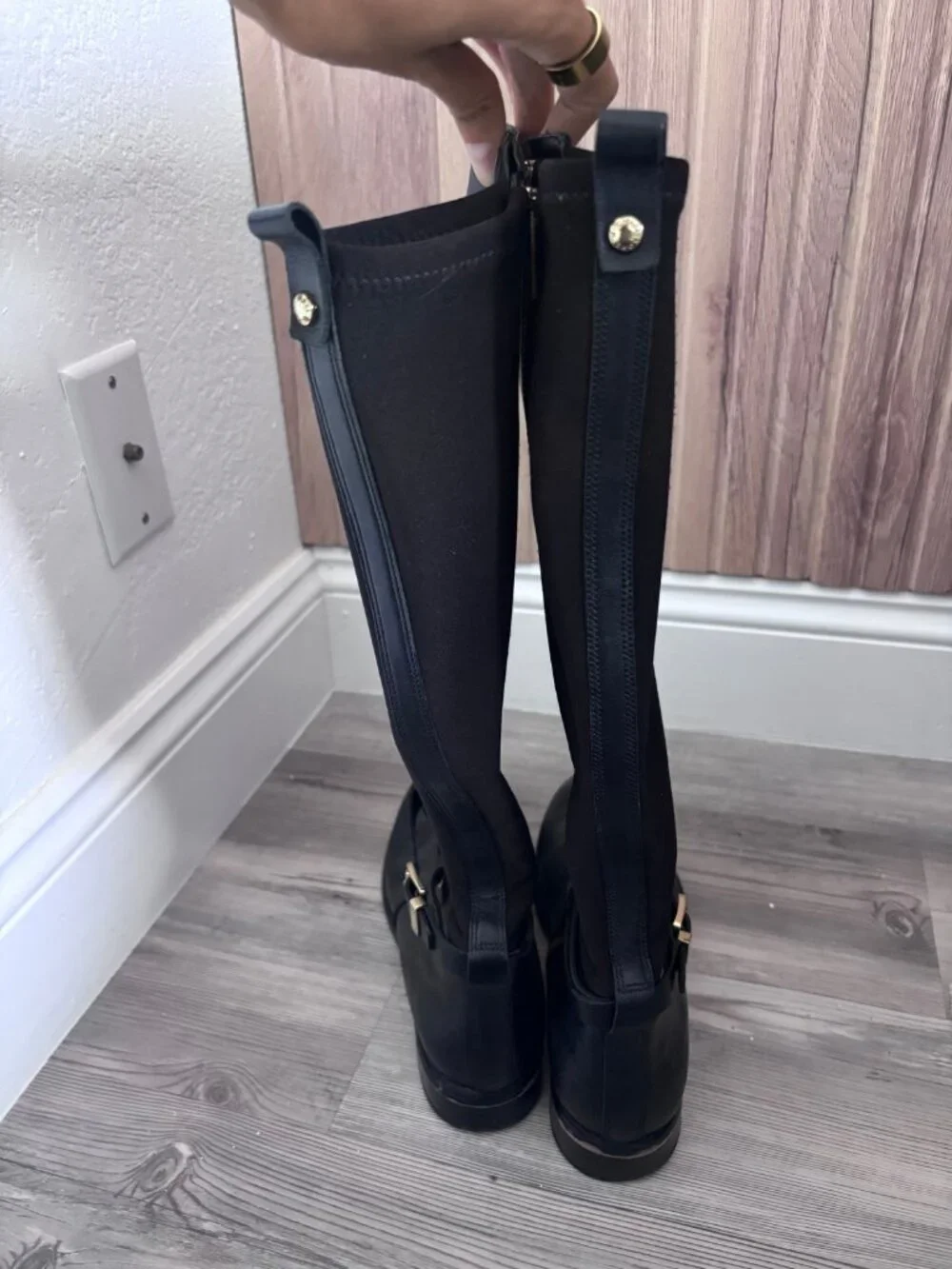 Michael Kors Black Knee Boots Size 10 Gold Logo